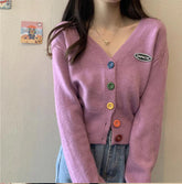 Colorful Button V-Neck Cardigan Sweater